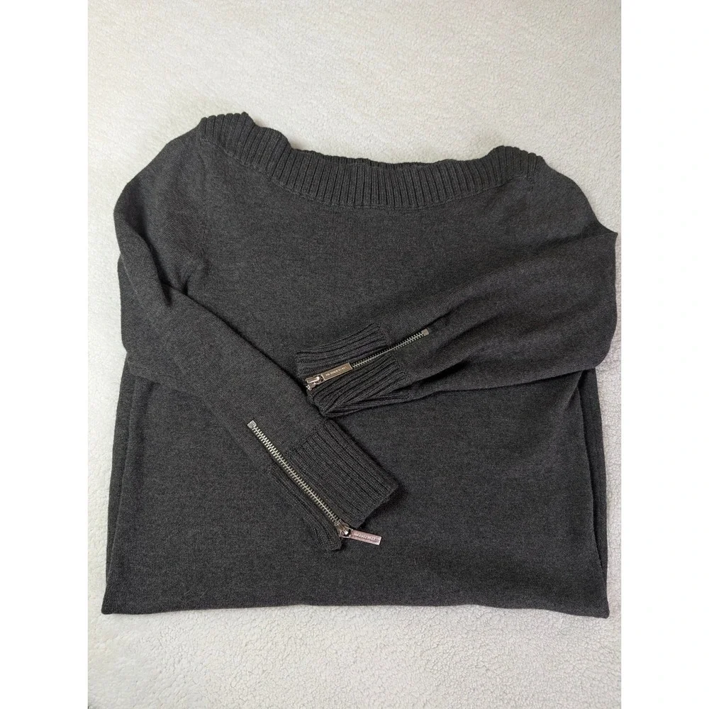 Michael Kors Womens Charcoal Gray Boat Neck Zipper Cuff Sweater Dress Small